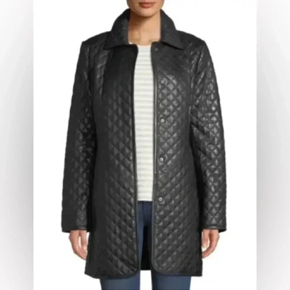 Neiman Marcus Collection Quilted Lambskin Leather Trench Coat Size XL - Picture 1 of 6